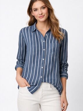 Banana Republic Blue and White Vertical Stripe Button-Down Shirt